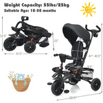 7 in 1 Folding Baby Tricycle Toddler Bike Stroller with Adjustable Canopy, Removable Push Handle, Rotatable Seat