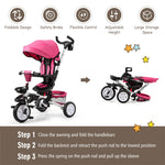 7 in 1 Folding Baby Tricycle Toddler Bike Stroller with Adjustable Canopy, Removable Push Handle, Rotatable Seat