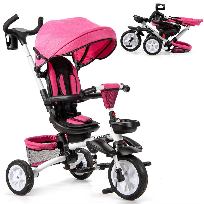 7 in 1 Folding Baby Tricycle Toddler Bike Stroller with Adjustable Canopy, Removable Push Handle, Rotatable Seat