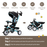 7 in 1 Folding Baby Tricycle Toddler Bike Stroller with Adjustable Canopy, Removable Push Handle, Rotatable Seat