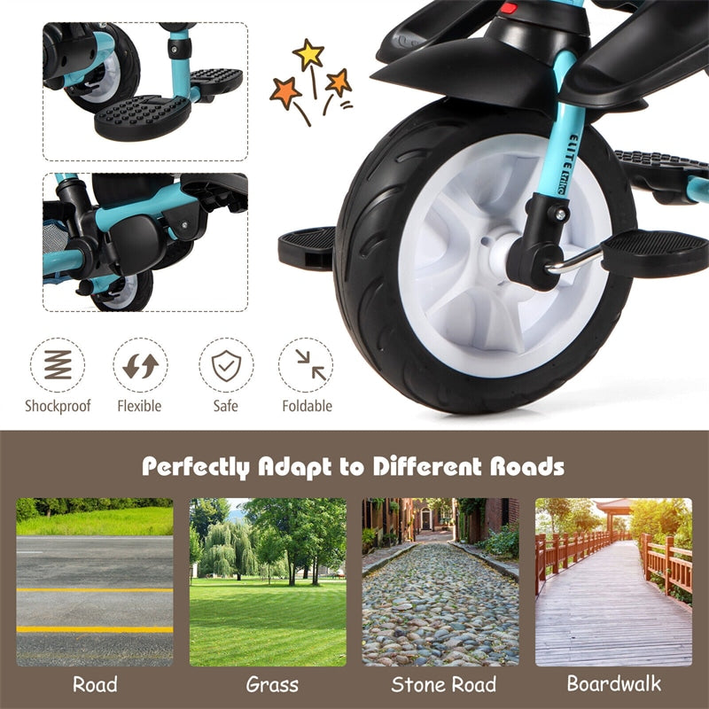 7 in 1 Folding Baby Tricycle Toddler Bike Stroller with Adjustable Canopy, Removable Push Handle, Rotatable Seat