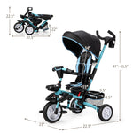 7 in 1 Folding Baby Tricycle Toddler Bike Stroller with Adjustable Canopy, Removable Push Handle, Rotatable Seat