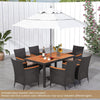 7-Piece Outdoor Dining Set for 6, Patio Conversation Set Rattan Wicker Dining Table Chair Set with Umbrella Hole Acacia Wood Tabletop & Seat Cushions