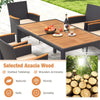 7-Piece Outdoor Dining Set for 6, Patio Conversation Set Rattan Wicker Dining Table Chair Set with Umbrella Hole Acacia Wood Tabletop & Seat Cushions