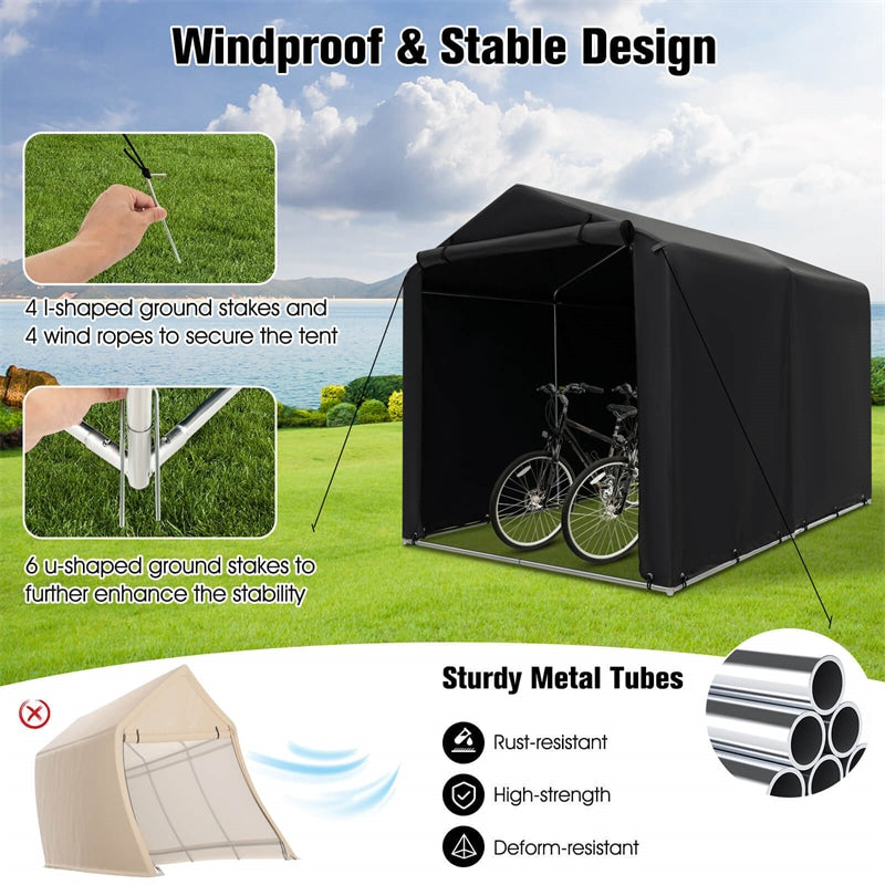 7' x 5.2' Heavy Duty Storage Shelter Outdoor Bike Storage Tent Portable Garden Shed with Waterproof Cover & Roll-up Zipper Door