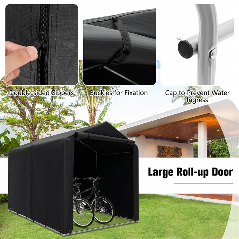 7' x 5.2' Heavy Duty Storage Shelter Outdoor Bike Storage Tent Portable Garden Shed with Waterproof Cover & Roll-up Zipper Door