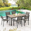 7 Piece Outdoor Dining Set for 6, Metal Frame Patio Furniture Set with 6 Stackable Chairs & Large Rectangle Dining Table for Garden Backyard