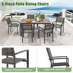 7 Piece Outdoor Dining Set for 6, Metal Frame Patio Furniture Set with 6 Stackable Chairs & Large Rectangle Dining Table for Garden Backyard