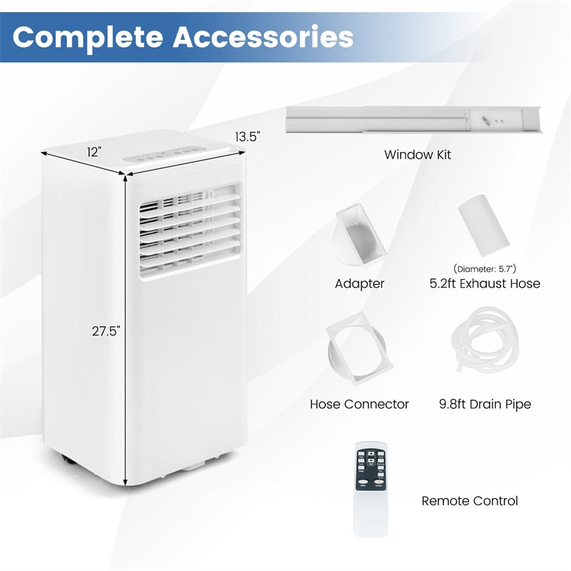 8000 BTU Portable Air Conditioner 3-in-1 AC Unit Dehumidifier & Fan with Remote Control & Window Installation Kit