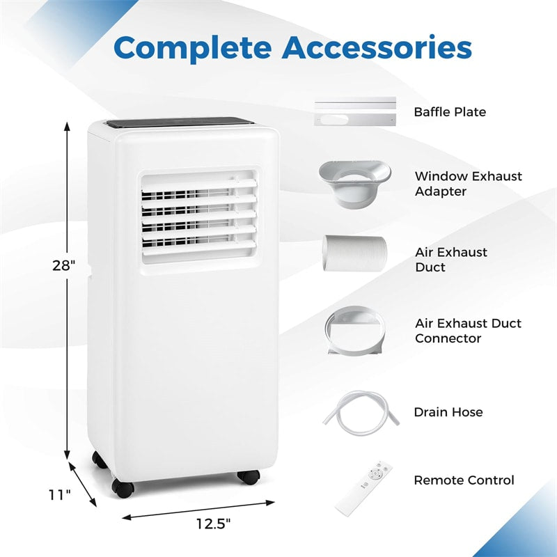 8000BTU Portable Air Conditioner 3-in-1 Quiet AC Unit with Fan, Dehumidifier, Smart Sleep Mode, Remote Control, Window Installation Kit