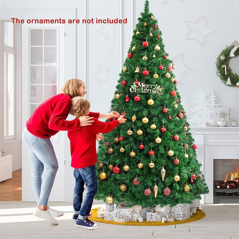 8ft Green Artificial Christmas Tree Unlit Pine Xmas Tree with 1138 PVC Branch Tips, Solid Metal Stand for Outdoor Indoor Holiday Decoration