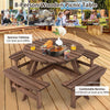 8-Person Wood Picnic Table Bench Set Outdoor Round Picnic Table with Umbrella Hole, 4 Built-in Benches, 500lbs Capacity Per Bench for Garden Yard