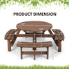 8-Person Wood Picnic Table Bench Set Outdoor Round Picnic Table with Umbrella Hole, 4 Built-in Benches, 500lbs Capacity Per Bench for Garden Yard