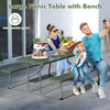 6FT Folding Picnic Table Bench Set 8 Person Large Outdoor Picnic Table with Umbrella Hole, All-Weather HDPE Tabletop & 2 Built-in Benches