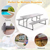 6FT Folding Picnic Table Bench Set 8 Person Large Outdoor Picnic Table with Umbrella Hole, All-Weather HDPE Tabletop & 2 Built-in Benches