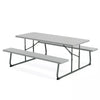 6FT Folding Picnic Table Bench Set 8 Person Large Outdoor Picnic Table with Umbrella Hole, All-Weather HDPE Tabletop & 2 Built-in Benches