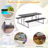 6FT Folding Picnic Table Bench Set 8 Person Large Outdoor Picnic Table with Umbrella Hole, All-Weather HDPE Tabletop & 2 Built-in Benches