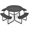 8 Person Picnic Table Bench Set Outdoor HDPE Round Table Metal Frame with 4 Built-in Benches & Umbrella Hole