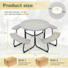 8 Person Picnic Table Bench Set Outdoor HDPE Round Table Metal Frame with 4 Built-in Benches & Umbrella Hole