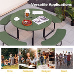 8 Person Picnic Table Bench Set Outdoor HDPE Round Table Metal Frame with 4 Built-in Benches & Umbrella Hole