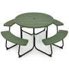 8 Person Picnic Table Bench Set Outdoor HDPE Round Table Metal Frame with 4 Built-in Benches & Umbrella Hole