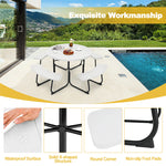 8 Person Picnic Table Bench Set Outdoor HDPE Round Table Metal Frame with 4 Built-in Benches & Umbrella Hole