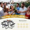 8 Person Picnic Table Bench Set Metal Frame Outdoor HDPE Square Picnic Table with 4 Built-in Benches & Umbrella Hole for Garden Backyard