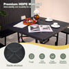 8 Person Picnic Table Bench Set Metal Frame Outdoor HDPE Square Picnic Table with 4 Built-in Benches & Umbrella Hole for Garden Backyard