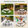 8 Person Picnic Table Bench Set Metal Frame Outdoor HDPE Square Picnic Table with 4 Built-in Benches & Umbrella Hole for Garden Backyard