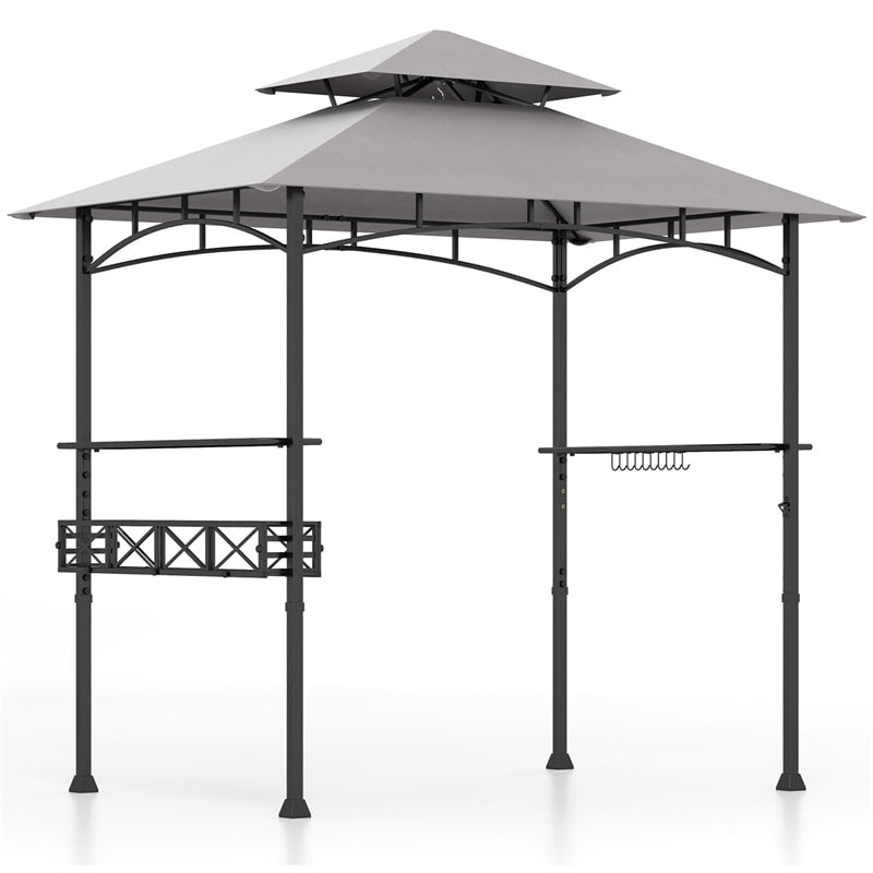 8 x 5Ft Grill Gazebo 2-Tier Canopy Outdoor Barbecue Gazebo with 2 Shelves & Storage Baskets for Backyard Garden Poolside