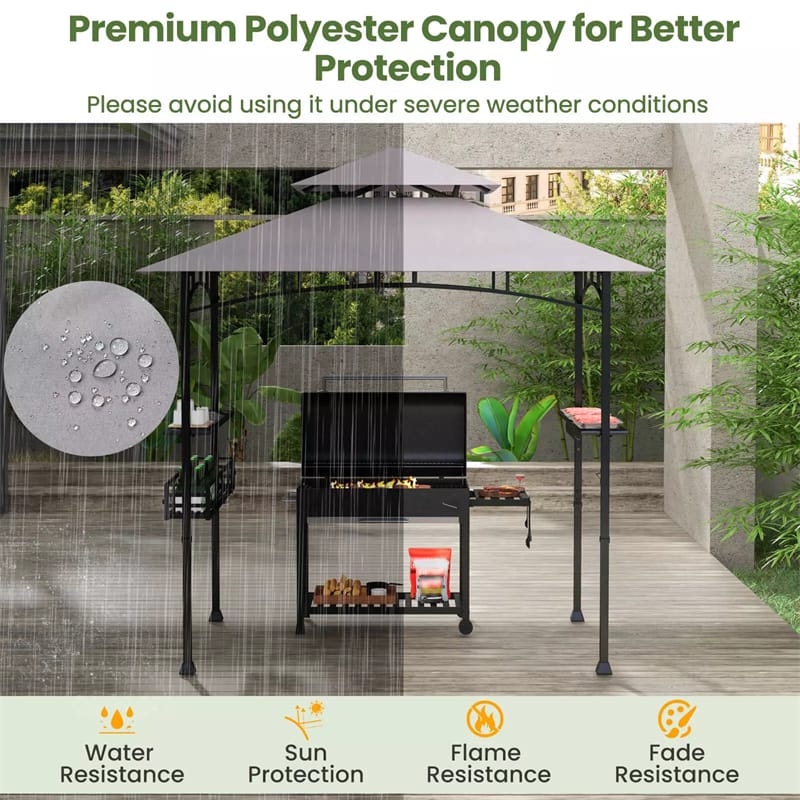 8 x 5Ft Grill Gazebo 2-Tier Canopy Outdoor Barbecue Gazebo with 2 Shelves & Storage Baskets for Backyard Garden Poolside