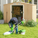 8' x 6' Woodgrain Outdoor Storage Shed Galvanized Steel Garden Tool Shed with Base Floor & Lockable Double Sliding Door