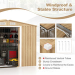 8' x 6' Woodgrain Outdoor Storage Shed Galvanized Steel Garden Tool Shed with Base Floor & Lockable Double Sliding Door