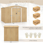 8' x 6' Woodgrain Outdoor Storage Shed Galvanized Steel Garden Tool Shed with Base Floor & Lockable Double Sliding Door