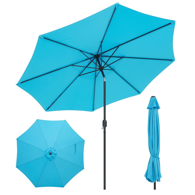 9FT Patio Umbrella Auto Tilt Market Umbrella with Crank & 8 Sturdy Steel Ribs, Outdoor Table Umbrella for Garden Yard Beach Deck