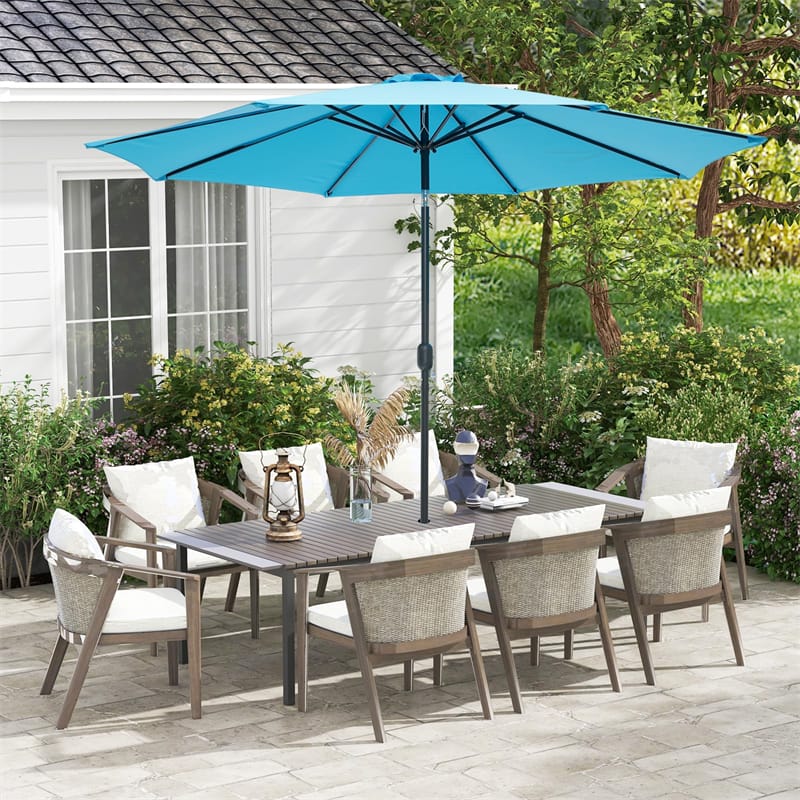 9FT Patio Umbrella Auto Tilt Market Umbrella with Crank & 8 Sturdy Steel Ribs, Outdoor Table Umbrella for Garden Yard Beach Deck