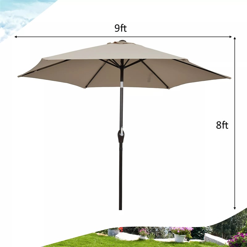 9FT Patio Umbrella Auto Tilt Market Umbrella with Crank & 8 Sturdy Steel Ribs, Outdoor Table Umbrella for Garden Yard Beach Deck