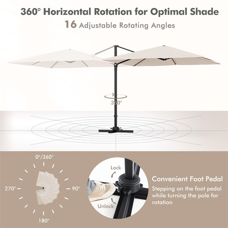 9.5FT Square 2-Tier Cantilever Umbrella Heavy Duty Offset Hanging Patio Umbrella with 360° Rotation & Cross Base