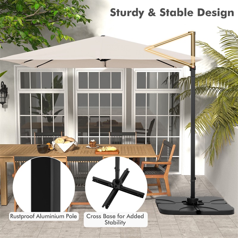 9.5FT Square 2-Tier Cantilever Umbrella Heavy Duty Offset Hanging Patio Umbrella with 360° Rotation & Cross Base