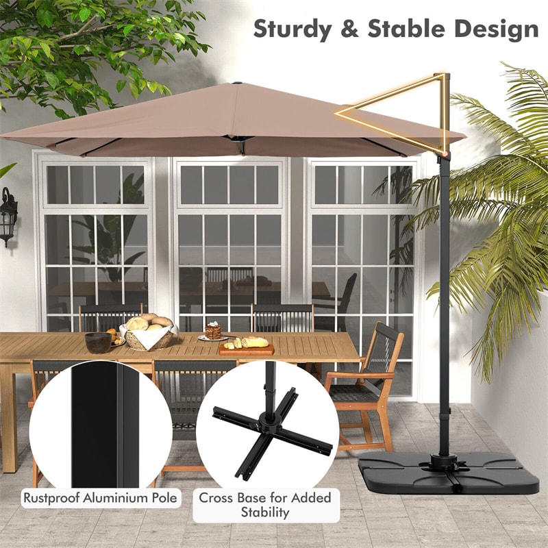 9.5FT Square 2-Tier Cantilever Umbrella Heavy Duty Offset Hanging Patio Umbrella with 360° Rotation & Cross Base