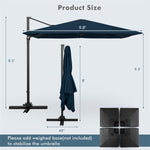 9.5FT Square 2-Tier Cantilever Umbrella Heavy Duty Offset Hanging Patio Umbrella with 360° Rotation & Cross Base