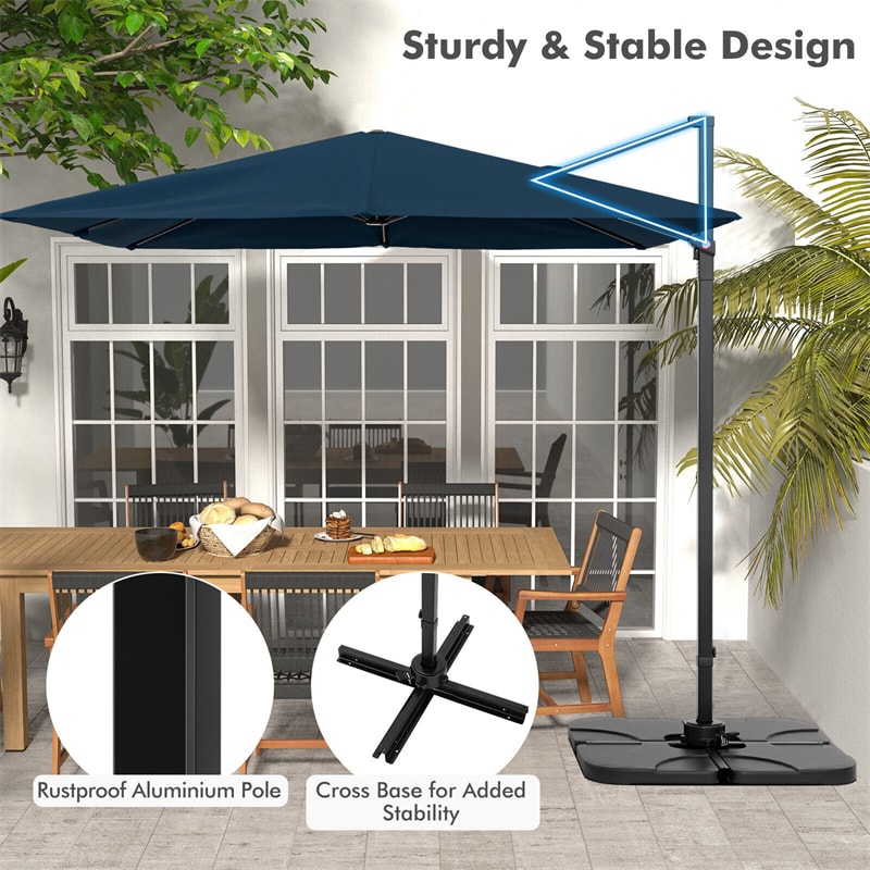 9.5FT Square 2-Tier Cantilever Umbrella Heavy Duty Offset Hanging Patio Umbrella with 360° Rotation & Cross Base