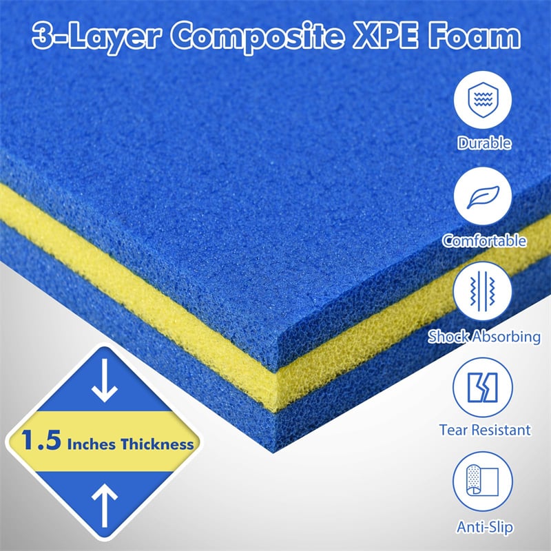 9' x 6' Floating Water Pad 3 Layer Tear-Resistant XPE Floating Foam Mat with Rolling Pillow for Lake Pool Beach Water Recreation