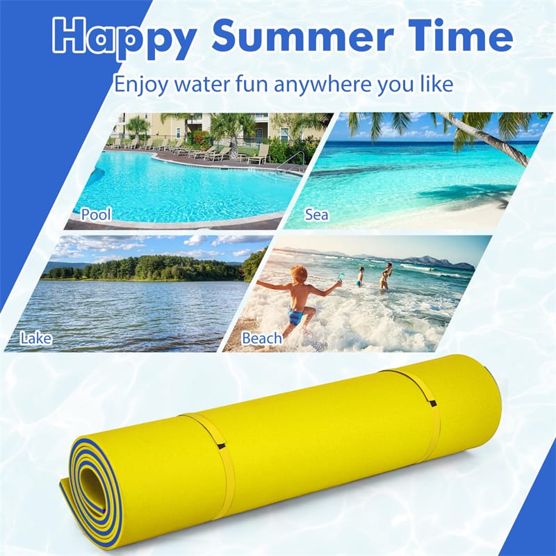 9' x 6' Floating Water Pad 3 Layer Tear-Resistant XPE Floating Foam Mat with Rolling Pillow for Lake Pool Beach Water Recreation