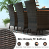 9 Piece Outdoor Wicker Dining Set Patio Dining Furniture Set Acacia Wood Umbrella Hole Table & 8 Stackable Rattan Chairs with Cushions