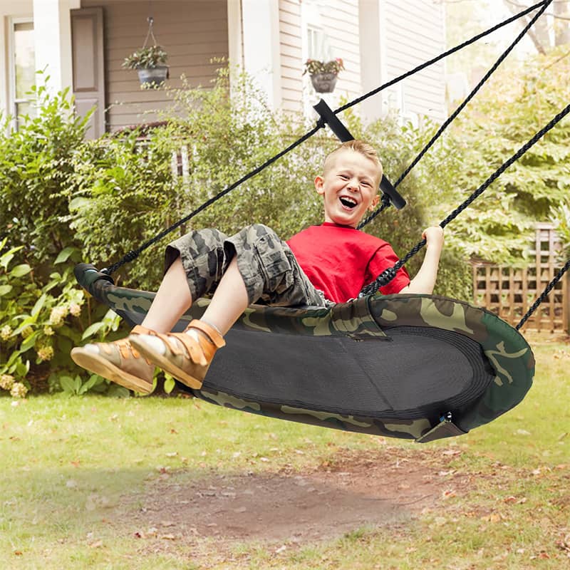 Saucer Tree Swing Adjustable Height Surfing Swing with Soft Handles & Padded Edge, Oval Hanging Platform Swing for Kids Outdoor Indoor Fun