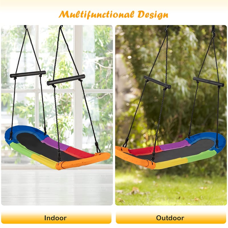 Saucer Tree Swing Adjustable Height Surfing Swing with Soft Handles & Padded Edge, Oval Hanging Platform Swing for Kids Outdoor Indoor Fun