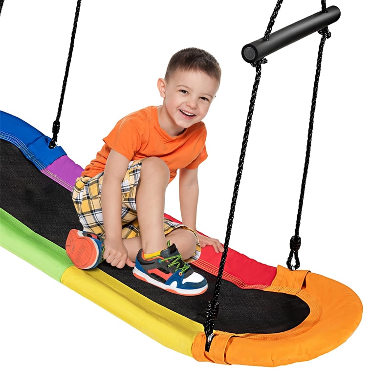 Saucer Tree Swing Adjustable Height Surfing Swing with Soft Handles & Padded Edge, Oval Hanging Platform Swing for Kids Outdoor Indoor Fun