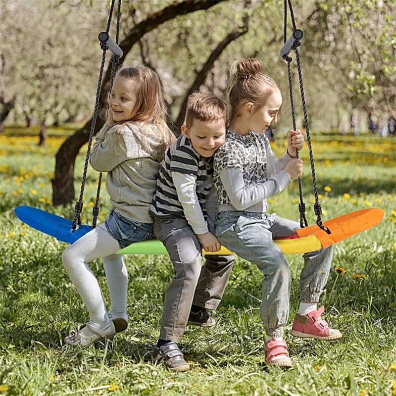 Saucer Tree Swing Adjustable Height Surfing Swing with Soft Handles & Padded Edge, Oval Hanging Platform Swing for Kids Outdoor Indoor Fun