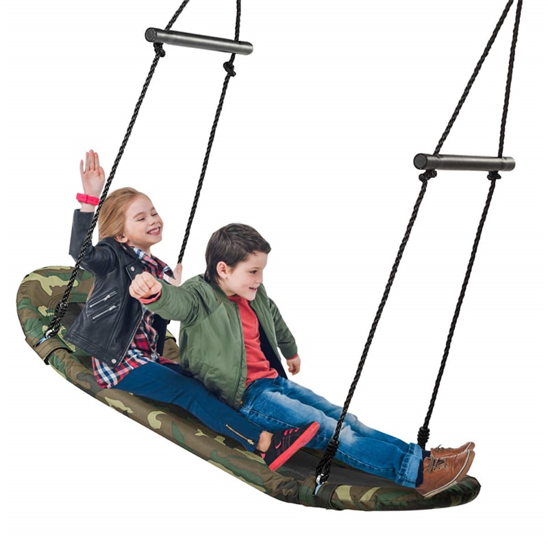 Saucer Tree Swing Adjustable Height Surfing Swing with Soft Handles & Padded Edge, Oval Hanging Platform Swing for Kids Outdoor Indoor Fun